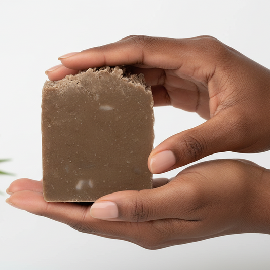 Black woman holding Dead Sea mud soap