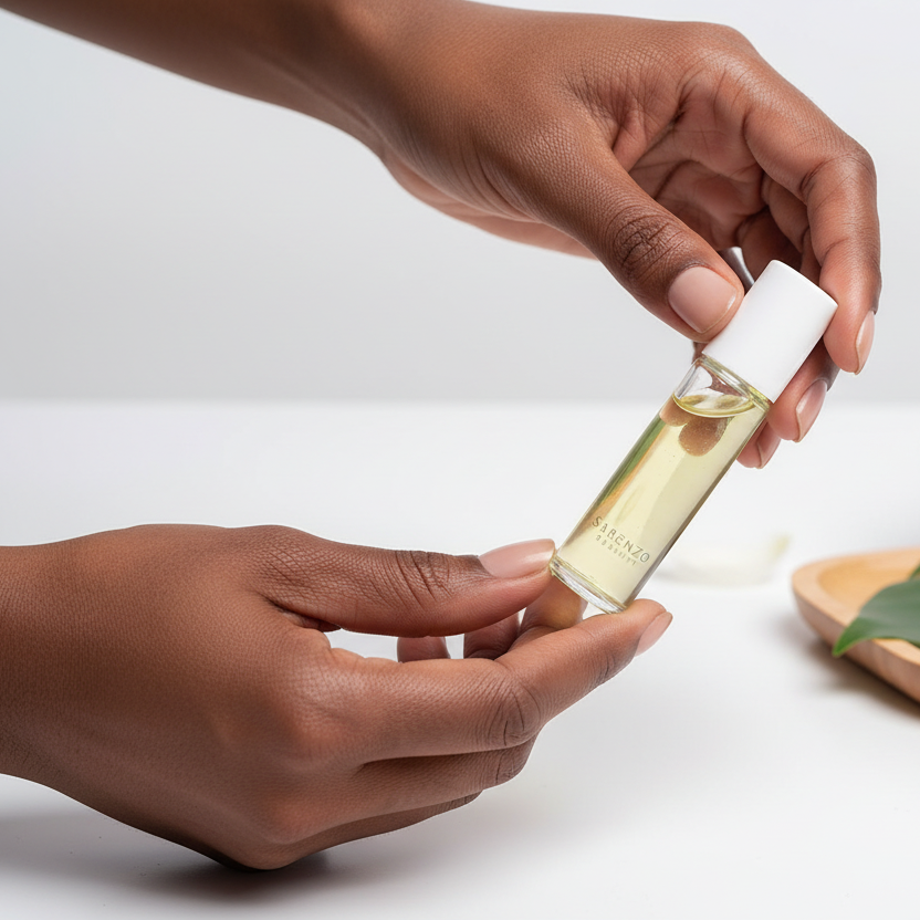 Black woman holding roller bottle