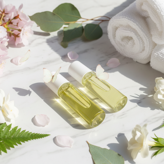 Marble with spring flowers and butterflies