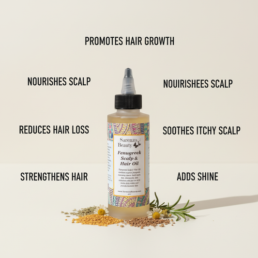 Scalp oil with all six benefits correctly spelled