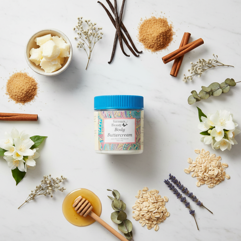 Bakery vanilla ingredients flat lay