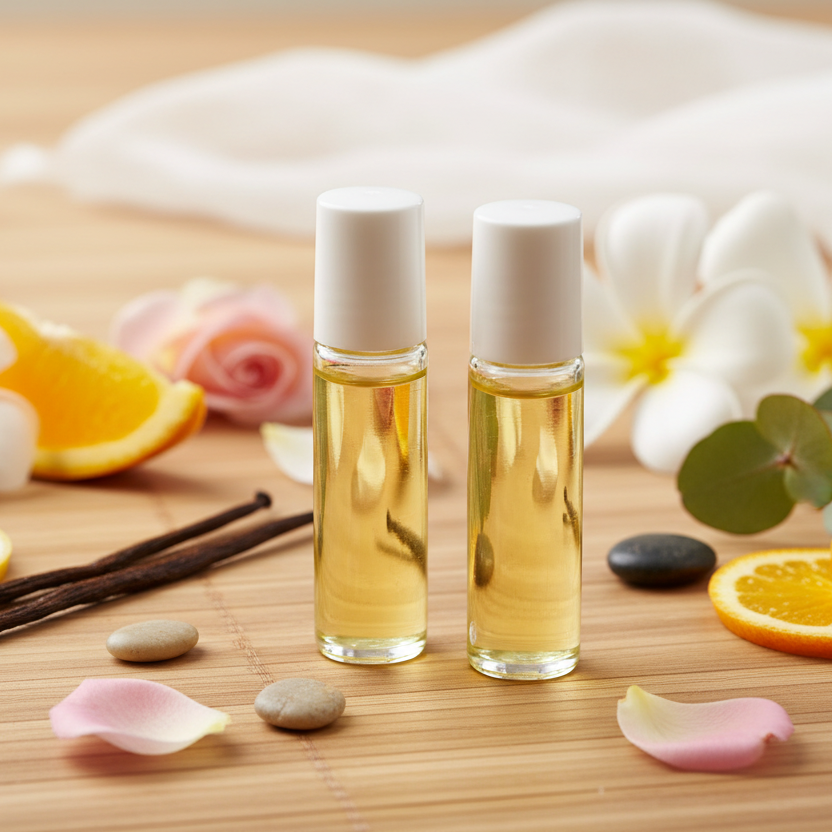 Bamboo with flowers and perfume ingredients