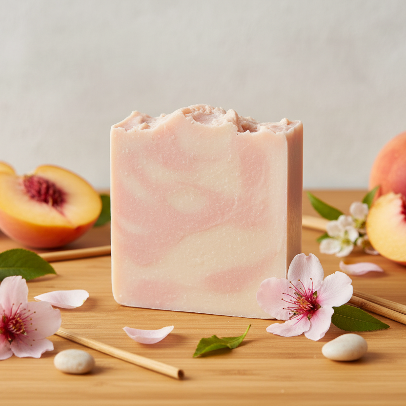 Bamboo with fresh peaches