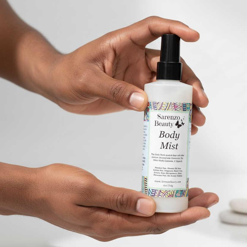 Black man holding body mist perfume