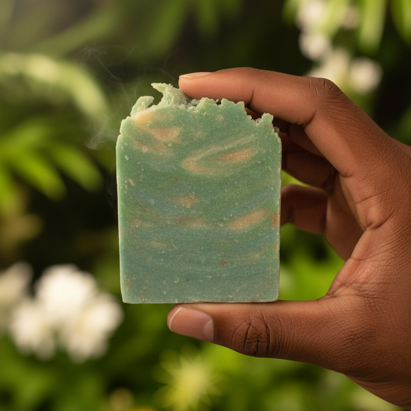 Black Man Holding Nag Champa Soap