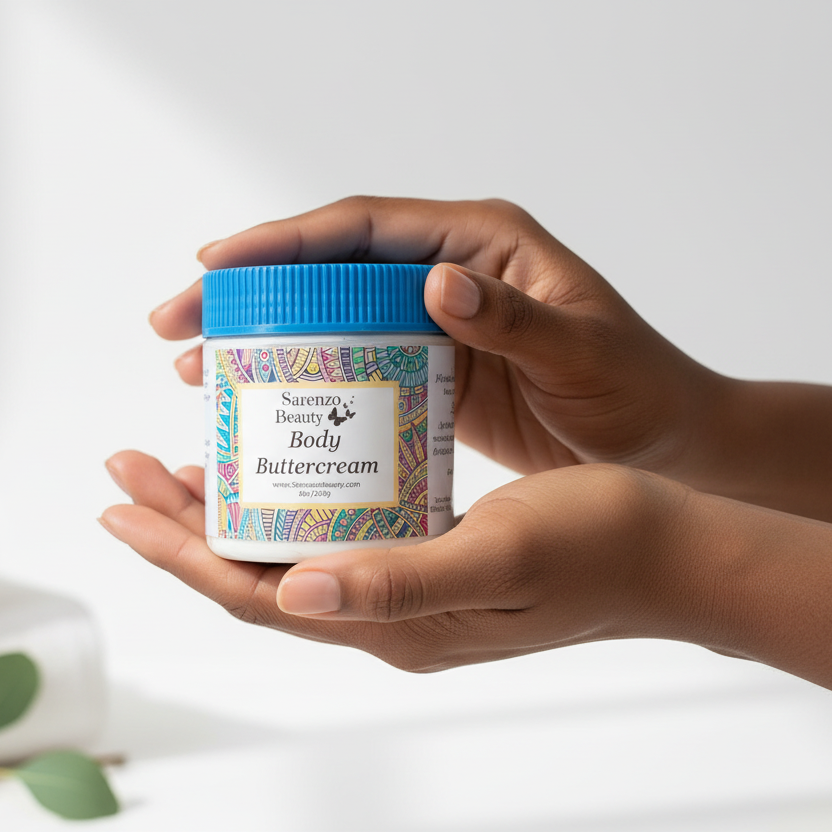 Black woman holding body buttercream