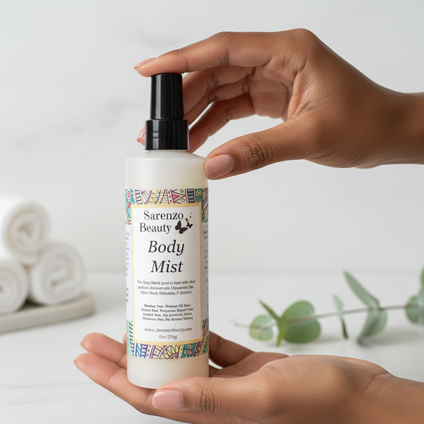 Black woman holding body mist spring