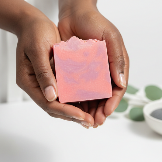 Black woman holding cotton candy soap