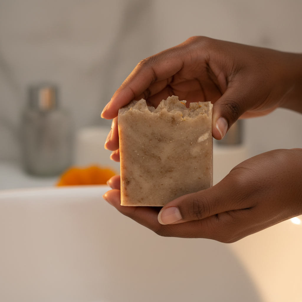 Calendula Soap in Hands Correct Color