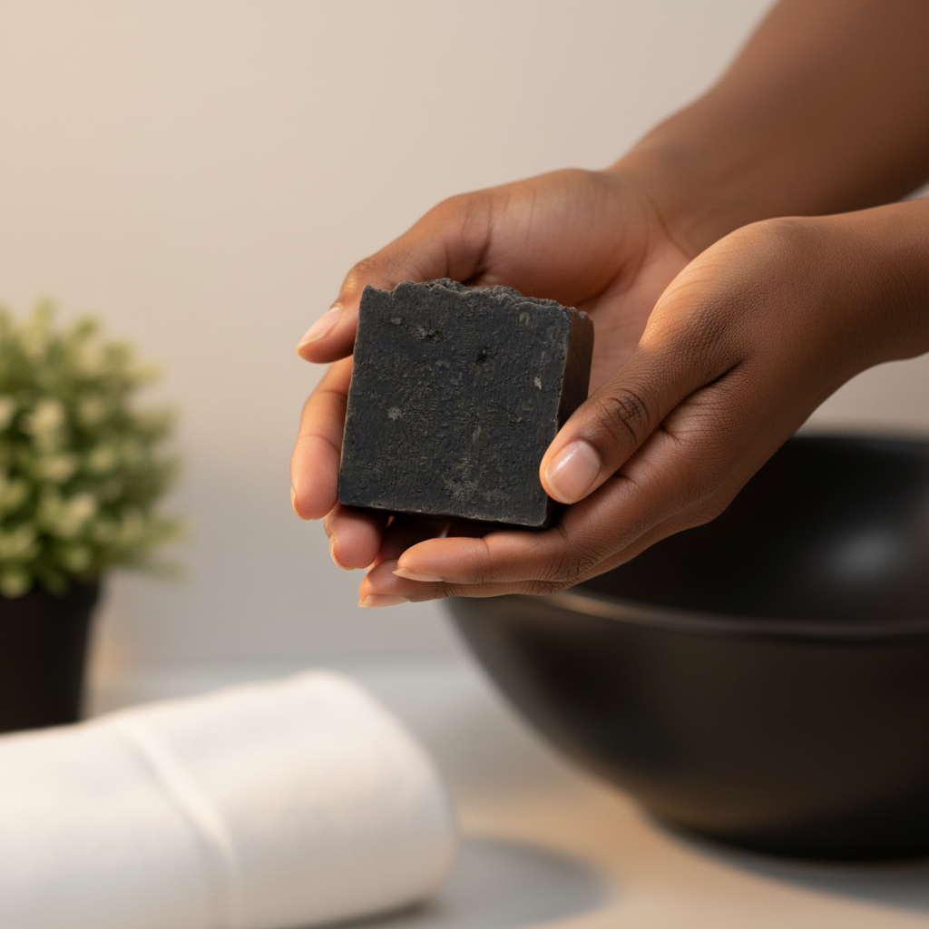 Charcoal Soap in Hands