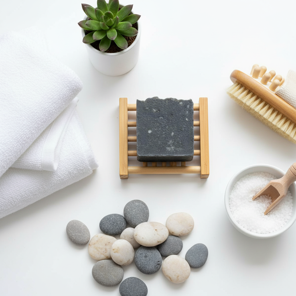 Charcoal Soap with Spa Props
