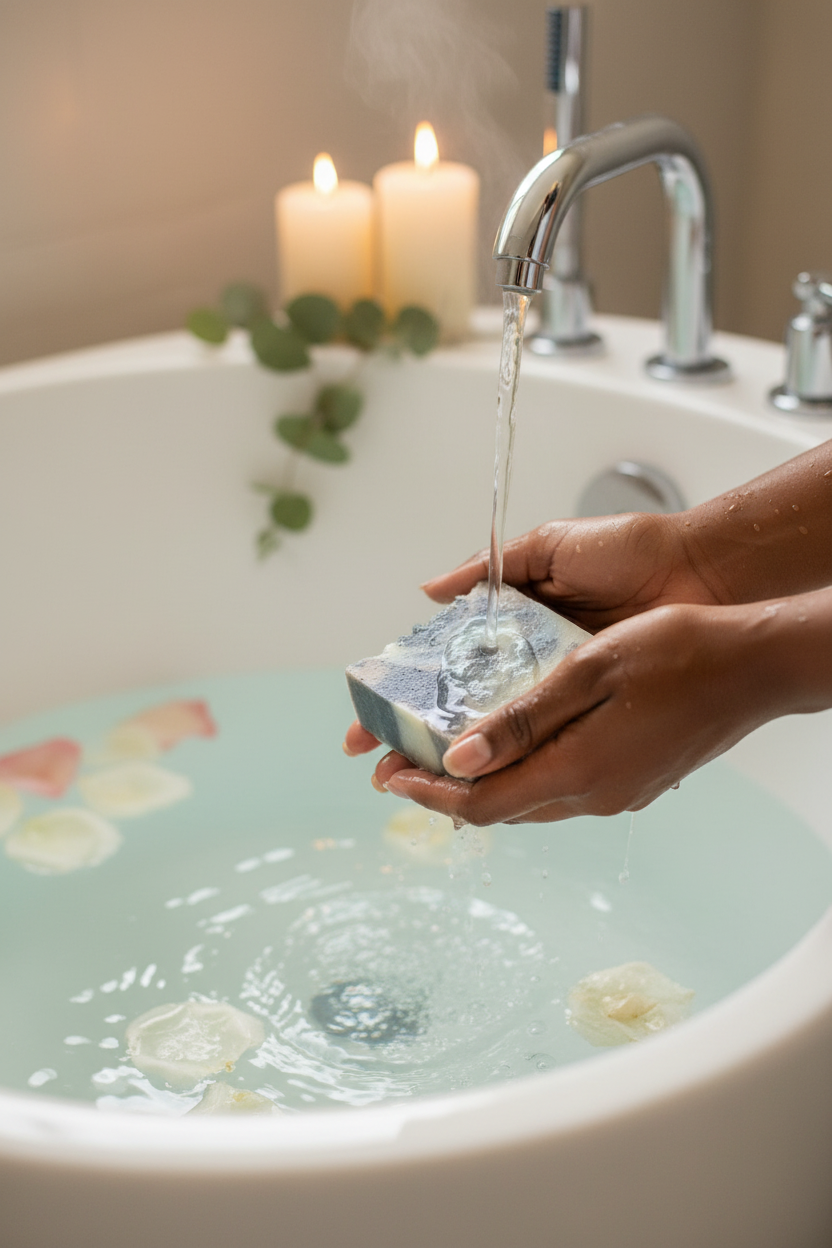 Hands Holding Soap with Water