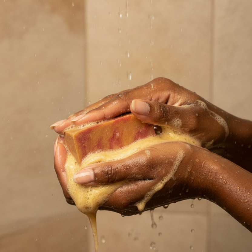 Honey & Amber Soap In Use