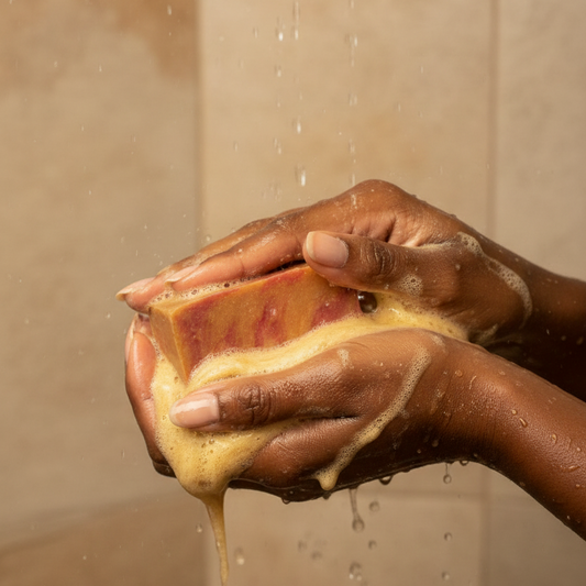 Honey & Amber Soap In Use