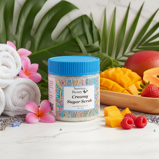 Marble and wood with tropical fruits and berries