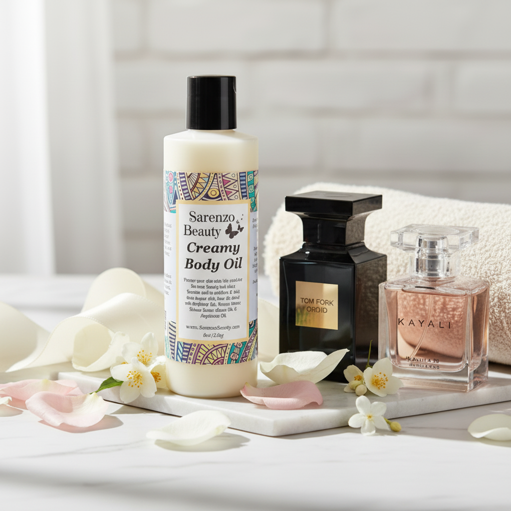 Marble Flatlay with Designer Bottles