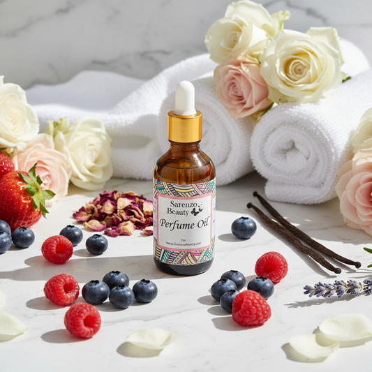 Marble with abundant berries, flowers and perfume ingredients