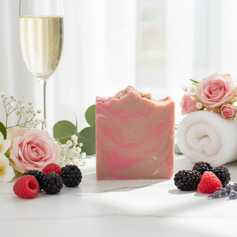 Marble with berries and champagne elements