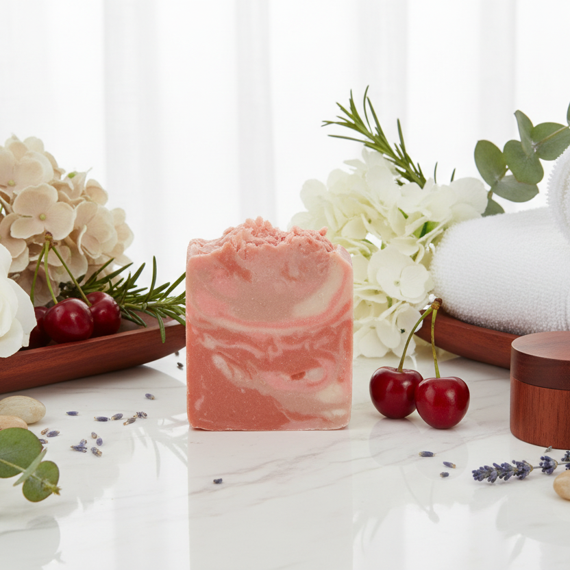 Marble with cherries and neutral elements
