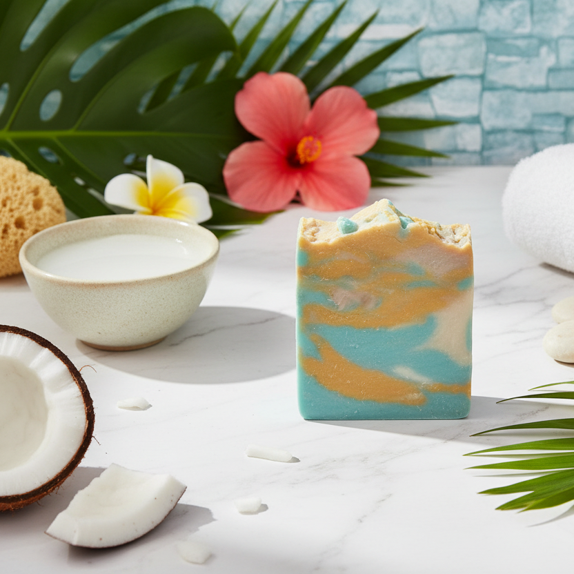 Marble with coconut and coral flowers