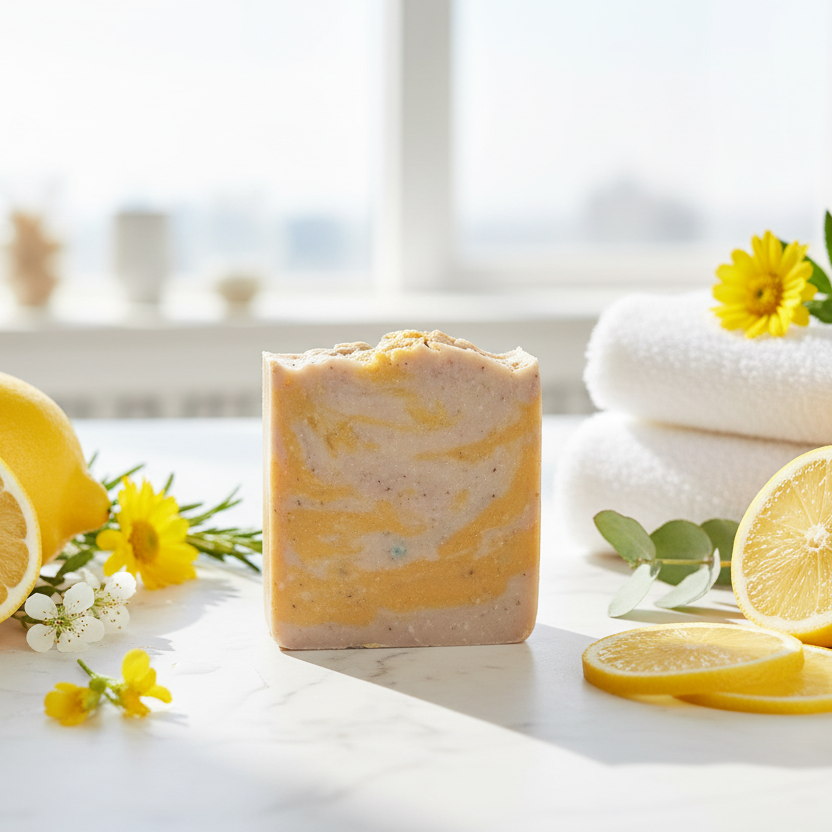 Marble with fresh lemons