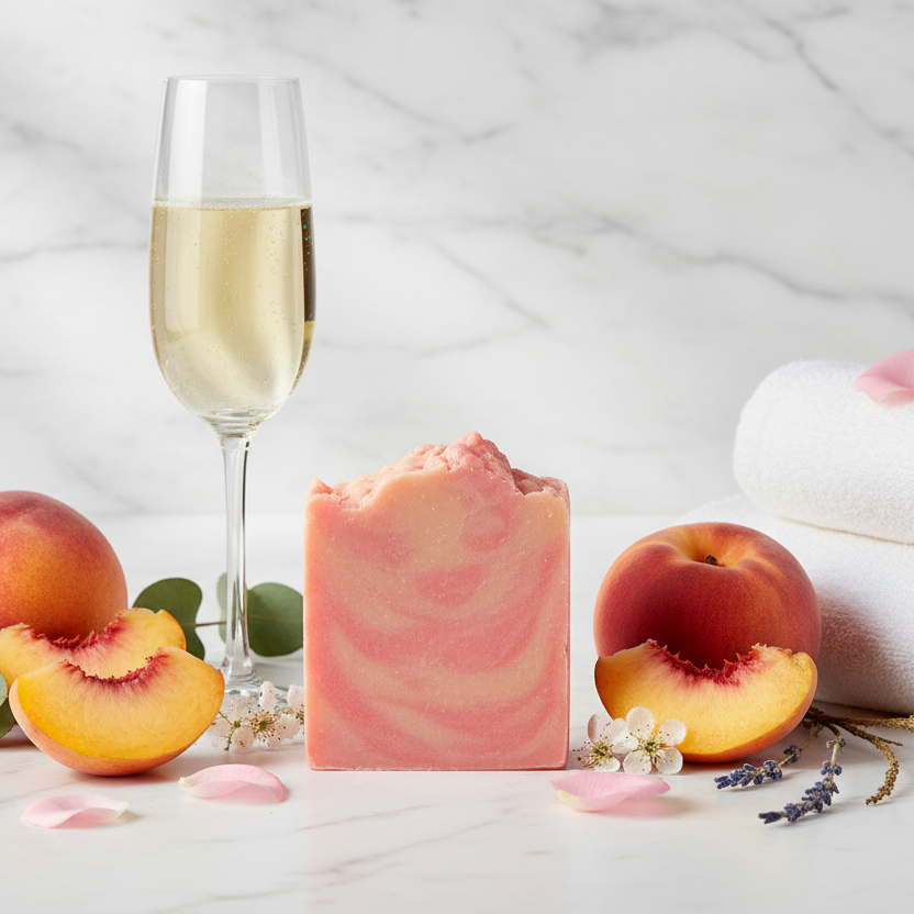 Marble with peaches and champagne