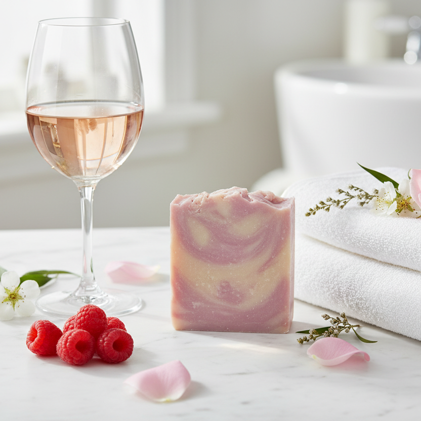 Marble with raspberries and white wine