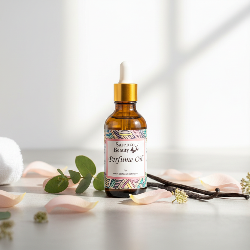 Minimalist concrete with flowers and perfume elements