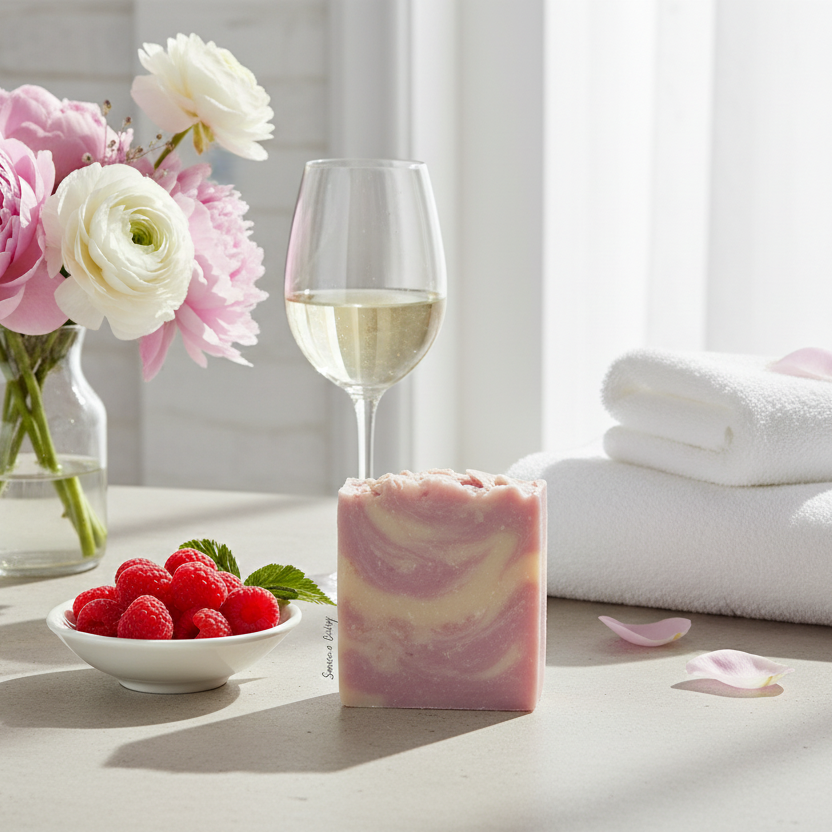 Minimalist concrete with raspberries and wine