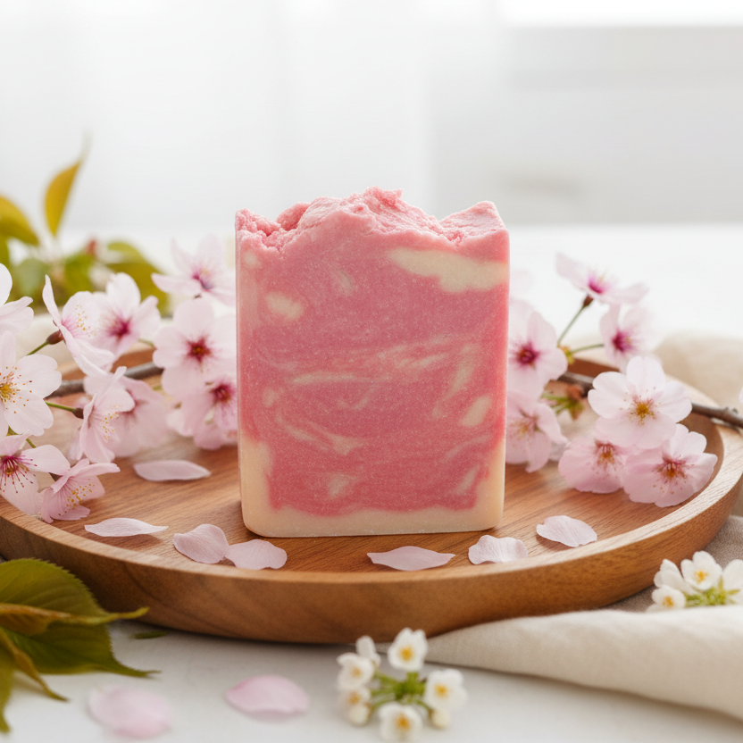 Natural wood with cherry blossoms