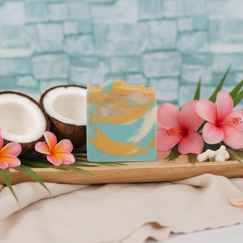 Natural wood with coconut and palm