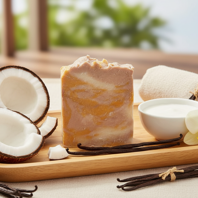 Natural wood with coconut vanilla elements