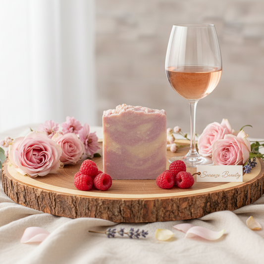 Natural wood with raspberries and wine