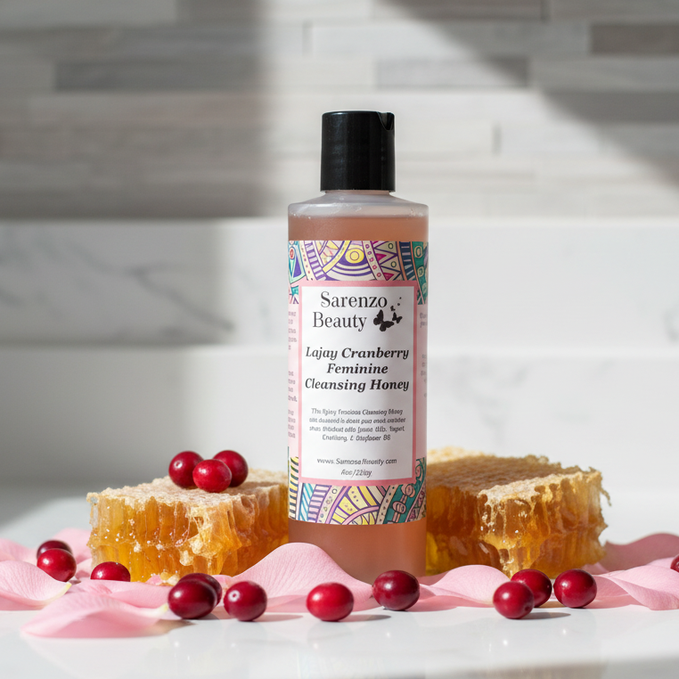 Spa hero in bathroom with honeycomb, rose petals and cranberries