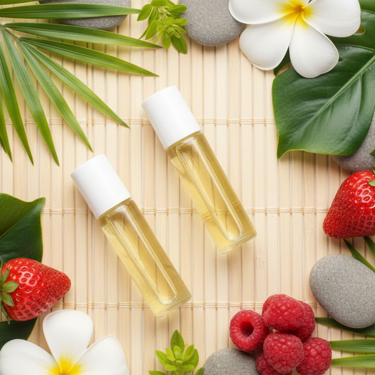 Tropical bamboo styling with strawberries and raspberries