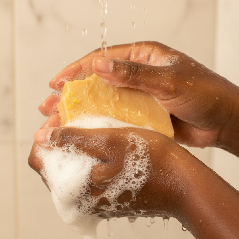 Twisted Mimosa Soap In Use