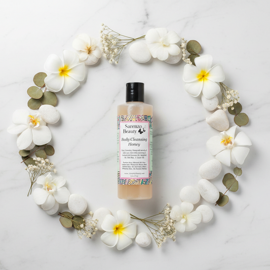 Unscented body cleansing honey ingredients flat lay