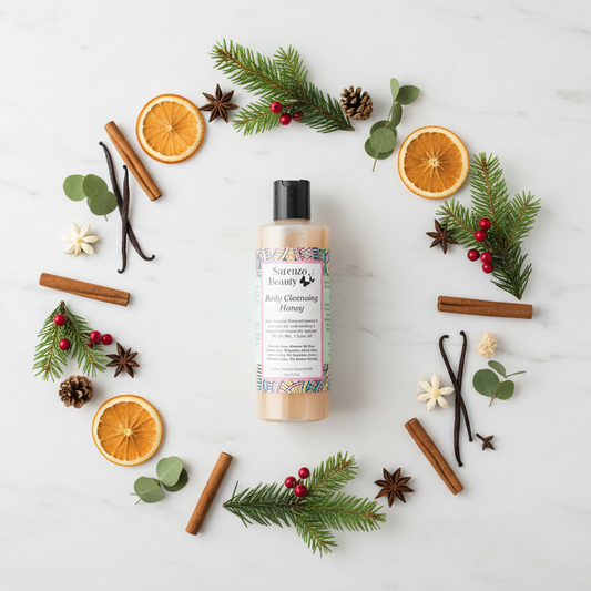 Winter body cleansing honey ingredients flat lay