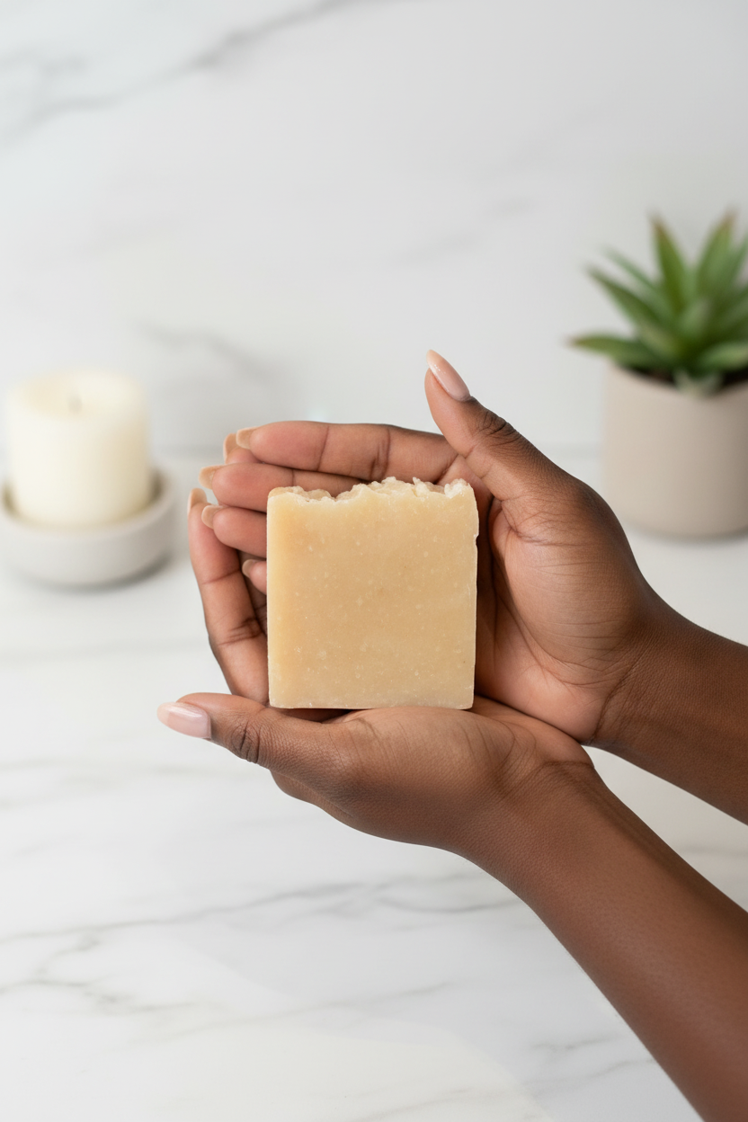 Woman Holding Lajay Yoni Bar Soap - Simple Version